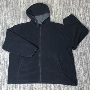 Basic Editions Mens 2X Full Zip Front Hooded‎ Jacket Black Pockets Lightweight